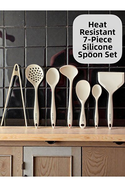 Seraph Heat Resistant Silicone Colander, Spoon, Spatula, Tongs Set 7 Pieces