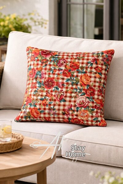 Atay Home نقشة مربعات جنهام غطاء وسادة 43x43 سم وسادة تزيينية حافظة واحدة 1 قطعة