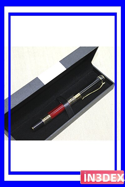 İN3DEX Shiny Metal Look Ballpoint Pen with Black and Red Detail