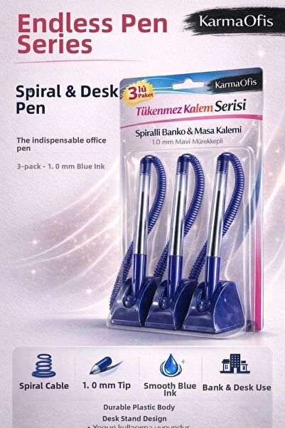 KarmaOfis قلم طاولة وطاولة مكتبية حلزوني الشكل |   قلم مكتبي بحبر أزرق 1.0 مل...