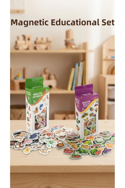 lowell home Magnetic Educational Toy Set 56 Pieces Animals Vegetables Fruits