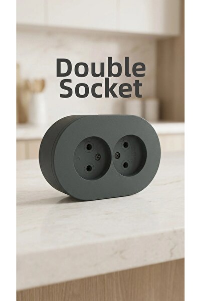 lowell home Anthracite Color Surface Mounted Double Grounded Socket Modern De...