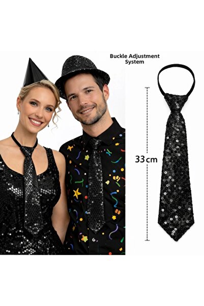 My Reality Fashion Μαύρη γραβάτα για πάρτι με πούλιες και λάμψη 33 εκ.