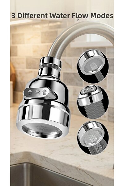 lowell home رأس صنبور دوار من الكروم بثلاث وظائف لتوفير المياه، جهاز لحوض المطبخ