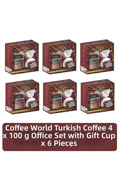 Kahve Dünyası Turkish Coffee Office Set 4 X 100 Gr Cups with Gift X 6 Pieces