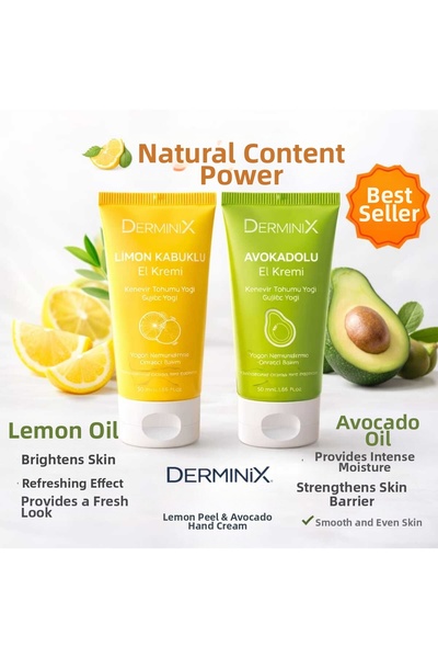 Derminix كريم لليدين مجموعة من قطعتين 50 مل - مرطب مكثف بقشر الليمون والأفوكادو