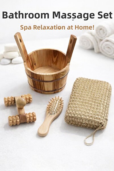 ÇOKLUÇARŞI مجموعة أدوات التدليك للحمام من الخشب الطبيعي
