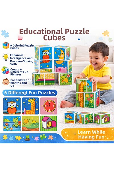 NUNU Educational Baby Toy Puzzle Cubes 9 Pieces Intelligence Developing Puzzl...