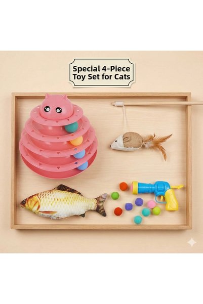 İKONİXPET Cat Toy Set 4-Piece Interactive Cat Toy Fish Set P Plush Cat Fishing Rod Bulk Set