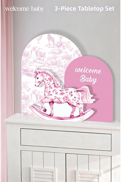 neşeli günlerim Σετ Παιχνιδιών Σαφάρι Ροζ Κουνιστό Άλογο Welcome Baby 3 τεμαχ...