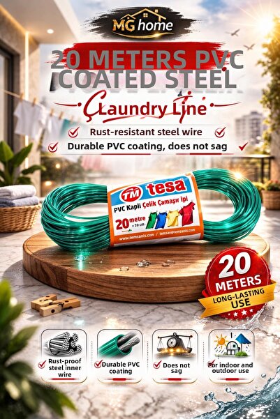 VENON 1 bucată 👕 20 de metri 👕   Snur de rufe din otel acoperit cu PVC Snur...