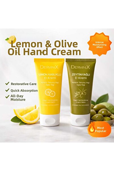 Derminix كريم لليدين بالليمون وزيت الزيتون، مجموعة من قطعتين 50 مل - عناية مر...