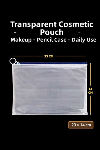 Pawnest Handmade حقيبة تنظيم بسحاب حلقي، 3 قطع، بلون شفاف بلوري - حقيبة 23×14 سم