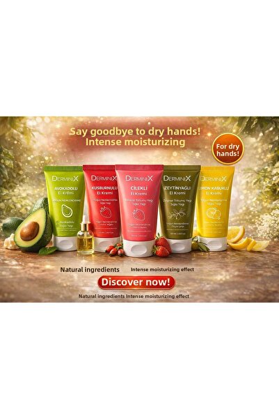Derminix مجموعة كريمات لليدين 5 عبوات 50 مل - الأفوكادو، الفراولة، ثمر الورد،...
