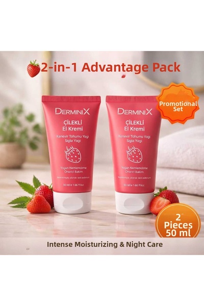 Derminix كريم اليدين بالفراولة 2 عبوة 50 مل - مجموعة مرطبة مكثفة ومفيدة