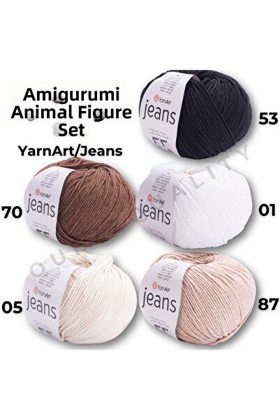Yarnart Set de figurine animale amigurumi, fire de tricotat manual pentru blu...