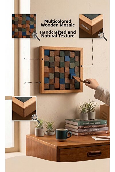 woodretro Handmade Colorful Wooden Block Painting - Modern Geometric Wall Dec...