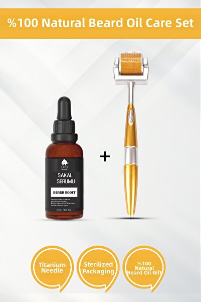 ELAMOUR 140 Titanium Needle Dermaroller - Hair and Beard Care Oil Set Yellow -