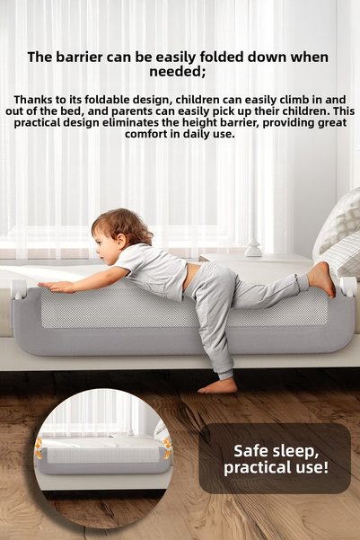 Meleni Baby حاجز أمان للأطفال قابل للطي مقاس 150 × 48 سم - حاجز سرير واقي ضد السقوط وحاجز سرير