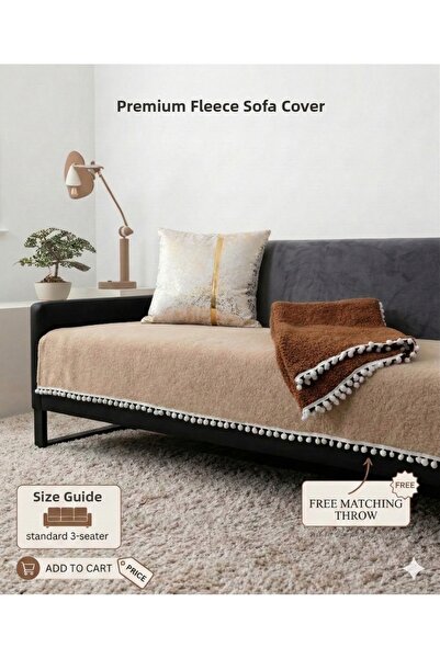 GHZAL Home Collection Pompom Teddy Curly Plush Three-Seater Sofa Cover Living...