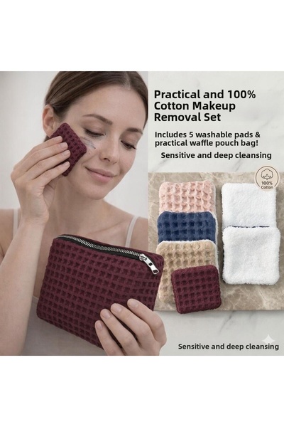 ozlıkaa "Waffle Makeup Bag Pieces + 5-Piece Washable Makeup Removal Pads Set"
