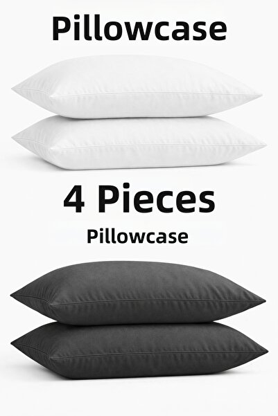 SADEN HOME قطن عبوة تحتوي على 4 أغطية وسائد باللون الأبيض-أنثراسيت مقاس 50×70 سم