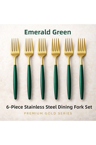 BAROTTİ Modern Gold Color Stainless Steel Dinner Forks Set of 6, Matte Green ...