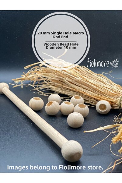 Fiolimore 6 броя 20 мм дървени мъниста с едно отворче за макраме, диаметър на...