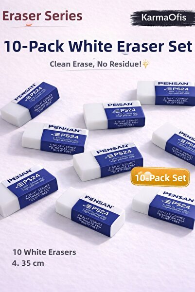 KarmaOfis 10-Piece White Eraser Set Ps24 |   Dust-Free Eraser, Non-Marking So...