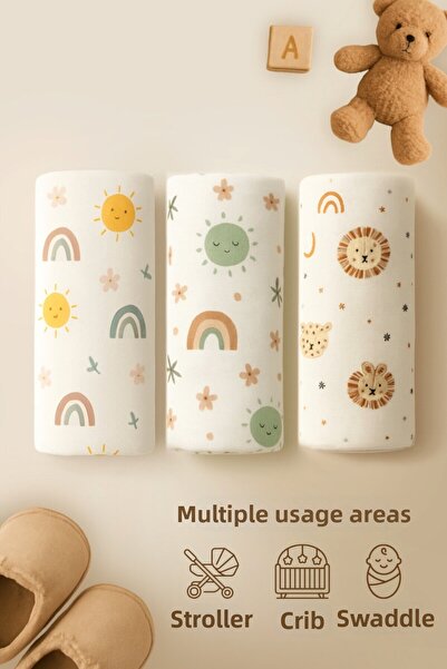 Bimotif 3-Piece Muslin Coverlet and Blanket Pieces, 80X80 cm (Suitable for Mu...