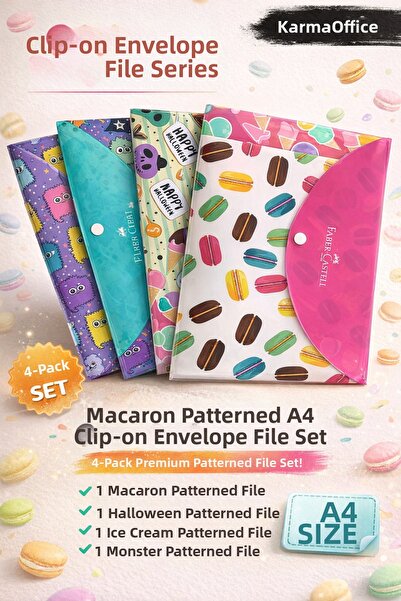 Faber Castell Patterned A4 Snap Envelope File Set of 4 |   Colorful Snap Fast...