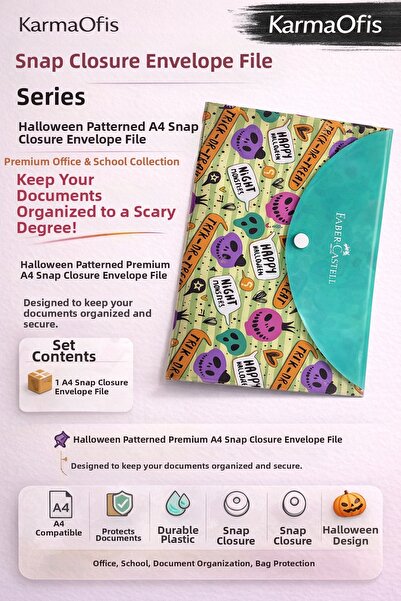 Faber Castell Halloween Patterned A4 Snap Envelope File – 1 Piece - Durable P...