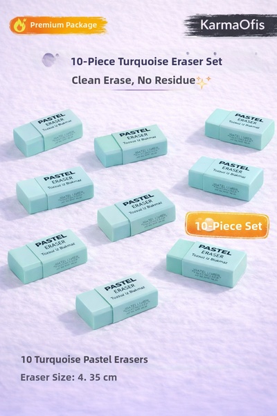 KarmaOfis Set of 10 Turquoise Pastel Erasers |   Dust-Free Non-Marking Soft E...