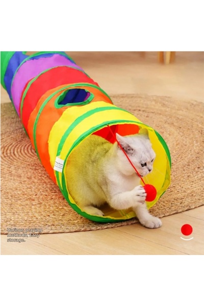 mucit home Flat Cat Tunnel Folding Rainbow Long Flat Cat Dog Play Tunnel Pet ...