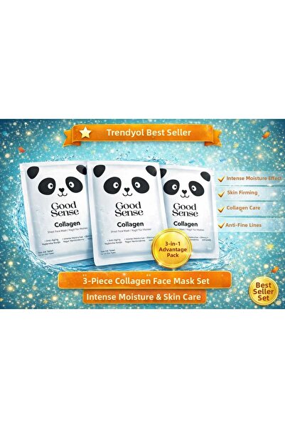 Good Sense مجموعة من 3 أقنعة وجه ورقية من باندا كولاجين للترطيب المكثف ومكافح...