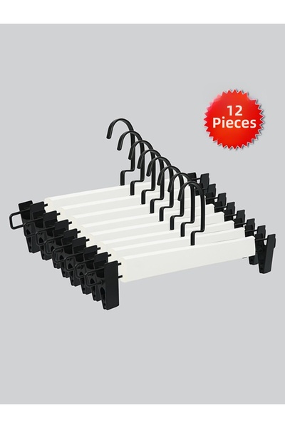 NYN Wooden (Black Hook Lama) Skirt and Trouser Hangers with Latches, 12 Pieces