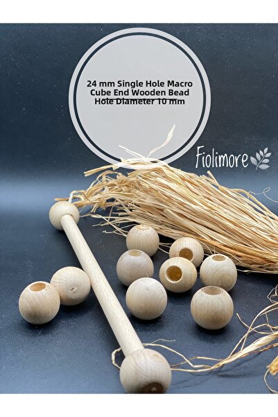 Fiolimore 6 броя 24 мм дървени мъниста с едно отворче за макраме, диаметър на...