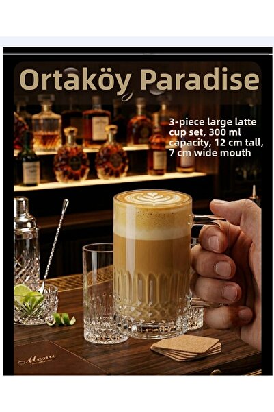 ORTAKÖY CENNETİ Latte Tea Doorman Cup 3 Pcs Large Size Quality Product 300 Cc...