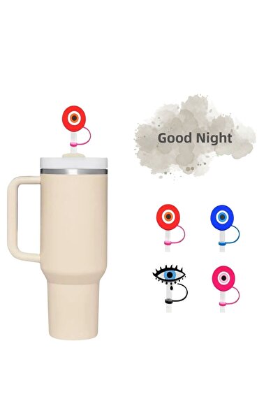 GECEDENİZ Thermos Compatible Straw Stopper Red Round Evil Eye