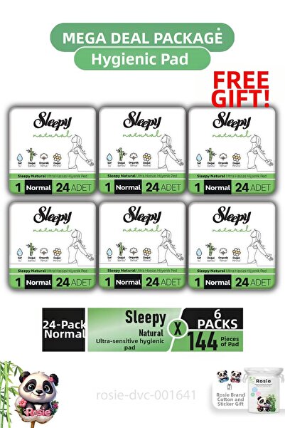 Sleepy فوط صحية طبيعية فائقة الحساسية 24 عبوة عادية × 6 عبوات وROSIE
