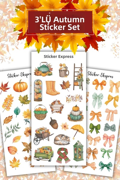 Sticker Ekspres 3-Piece Autumn Sticker Set - Decorative Labels - Agenda Bulle...