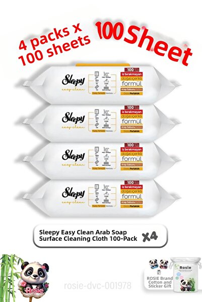 Sleepy 100 عبوة مناديل مبللة للسطح بالصابون العربي - X 4 وRosie Cotton
