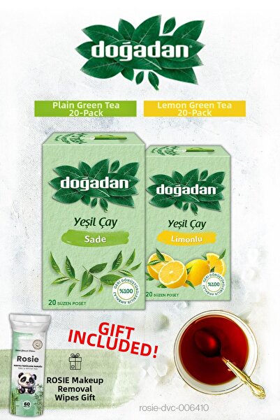 Doğadan شاي أخضر مع أكياس شاي عادية وليمون وهدية روزي