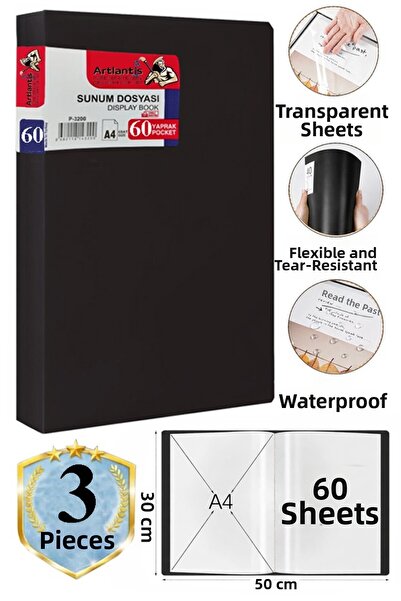 Artlantis Dosar negru pentru prezentări, 3 bucăți cu 60 de pungi, catalog cu ...