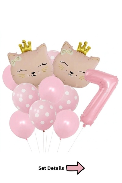 Bunloon Pink Cat Themed 7Th Birthday Foil Balloon Set 11 Pieces