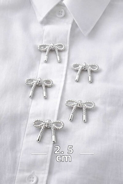 İMREN AKSESUAR تصميم خاص مطلي بالفضة على شكل فيونكة زر معدني 2.5 سم 1 عبوة 5 قطع