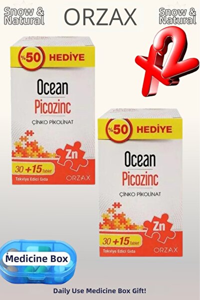 Ocean Picozinc (Zinc Picolinate) 30+15 Tablets 2 Pcs + Pill Box Gift