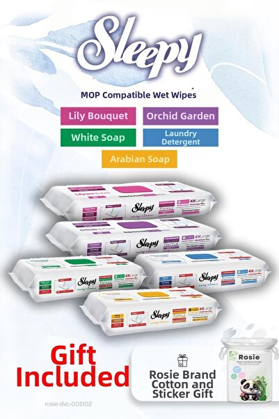 Sleepy مجموعة من 5 مناديل مبللة سهلة التنظيف متوافقة مع ممسحة موبا وهدية قطني...