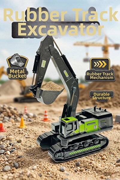 craftivio Friction Toy Excavator - 28 cm Metal Engineering Vehicle with Bucket
