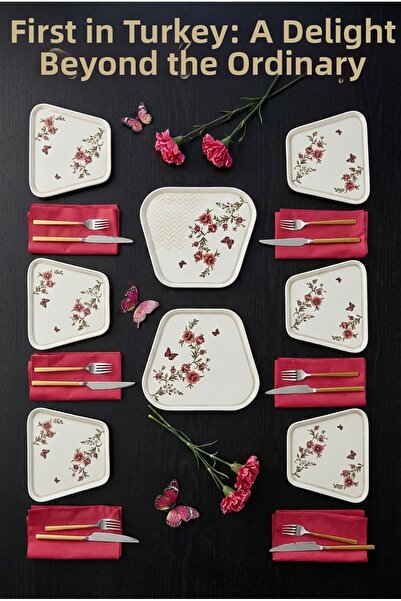 EMBazaar طقم فطور جول رويسي تريانجل لـ 6 أشخاص، 8 قطع/طقم كيك/طقم فطور/طبق تق...